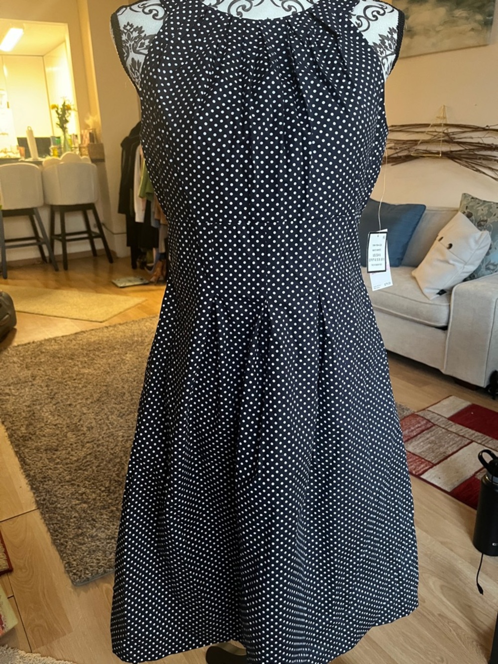 Nine West Black & White Polka Dot Sleeveless Midi Dress